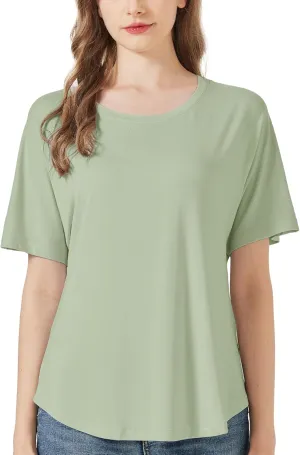 netdraw Women's Ultra Soft Bamboo Viscose Dolman Top Loose Fit Trendy Casual Lounge Short Sleeve Pajama Batwing T-Shirt