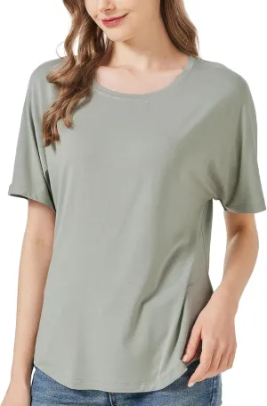 netdraw Women's Ultra Soft Bamboo Viscose Dolman Top Loose Fit Trendy Casual Lounge Short Sleeve Pajama Batwing T-Shirt