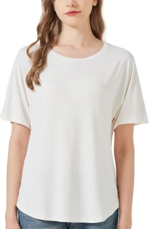 netdraw Women's Ultra Soft Bamboo Viscose Dolman Top Loose Fit Trendy Casual Lounge Short Sleeve Pajama Batwing T-Shirt