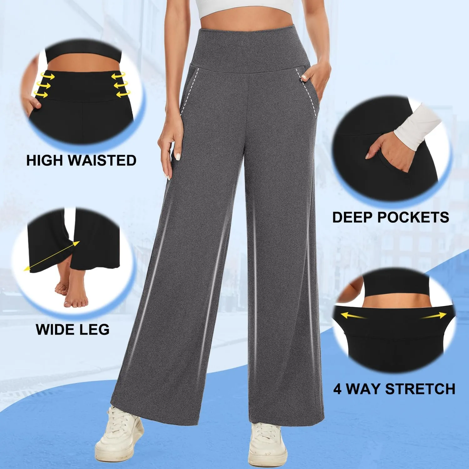 NEW YOUNG 3 Pack Women's Wide Leg Pants with Pockets High Waist Loose Sweatpants Casual Lounge Yoga Workout Palazzo