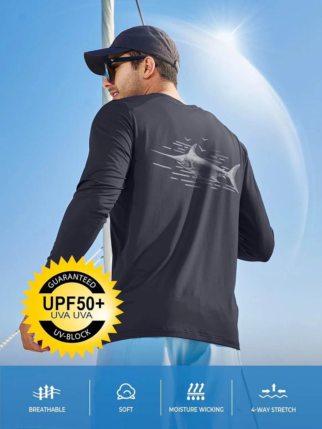NORTHYARD Men's UPF 50  Sun Protection Shirts Long Sleeve Beach Swim Rash Guard UV SPF Quick Dry Lightweight Fishing T-Shirt