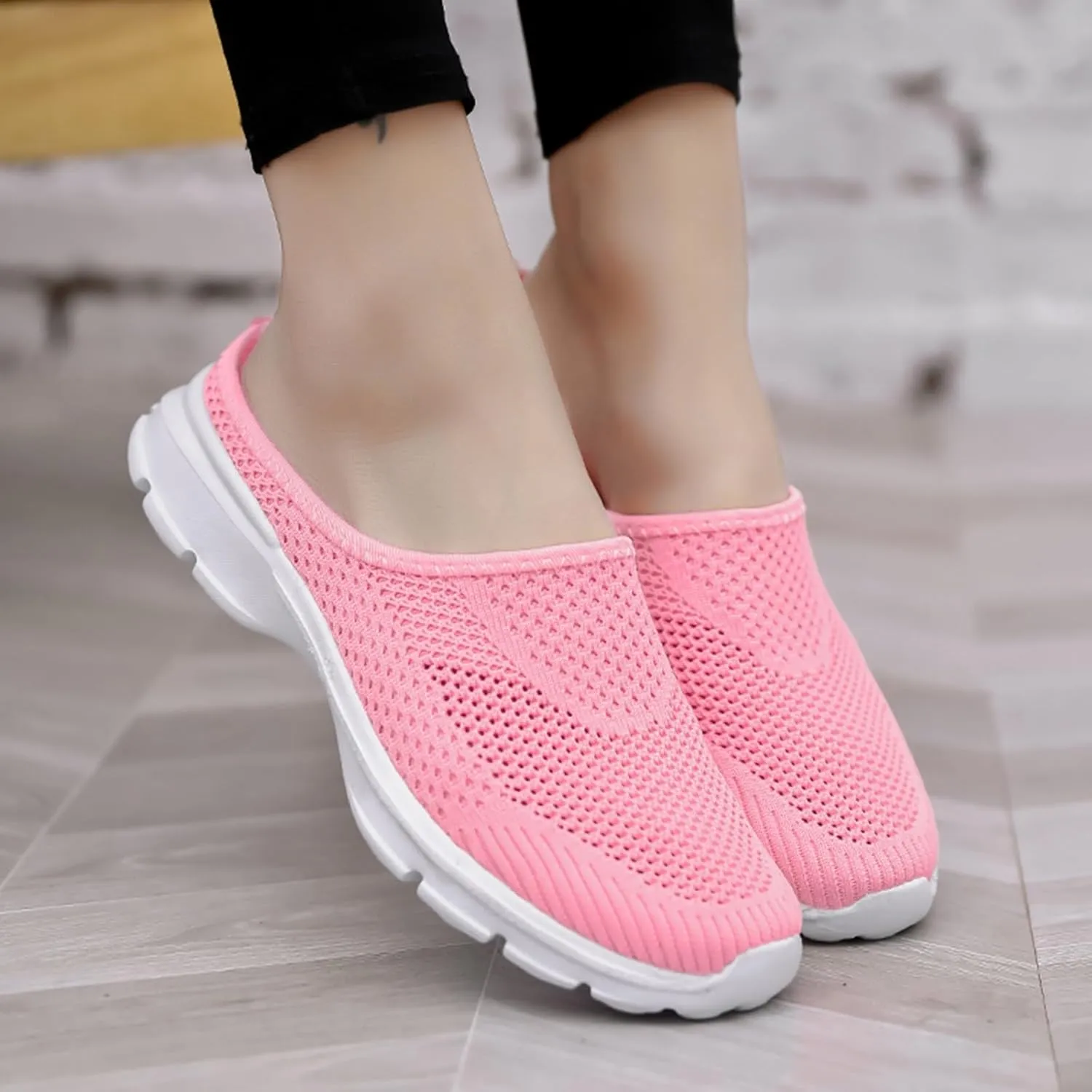 Orthopedic Slip On Shoes for Women Knitted Mesh Casual Mules Lightweight Breathable Sneakers Loafer Slingback Walking Shoes