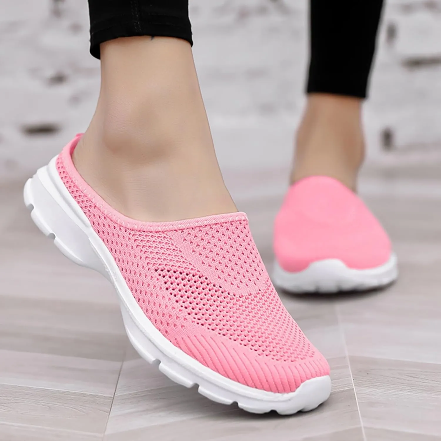 Orthopedic Slip On Shoes for Women Knitted Mesh Casual Mules Lightweight Breathable Sneakers Loafer Slingback Walking Shoes