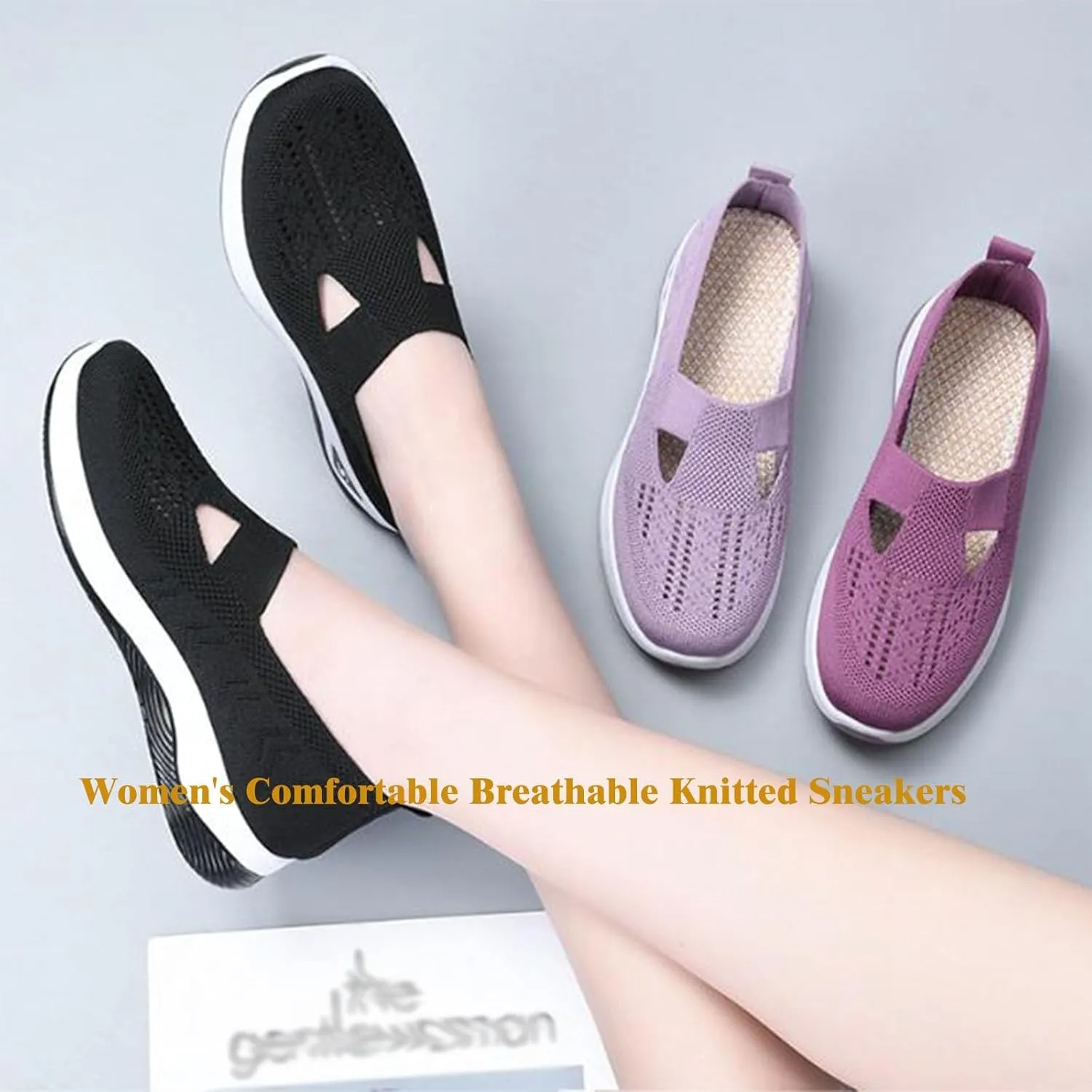Orthowalkway Womens Shoes,Women's Comfortable Breathable Knitted Sneakers,Women's Woven Orthopedic Breathable Soft Shoes