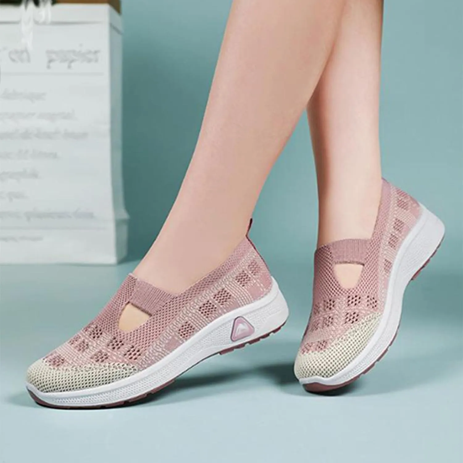 Orthowalkway Womens Shoes,Women's Comfortable Breathable Knitted Sneakers,Women's Woven Orthopedic Breathable Soft Shoes