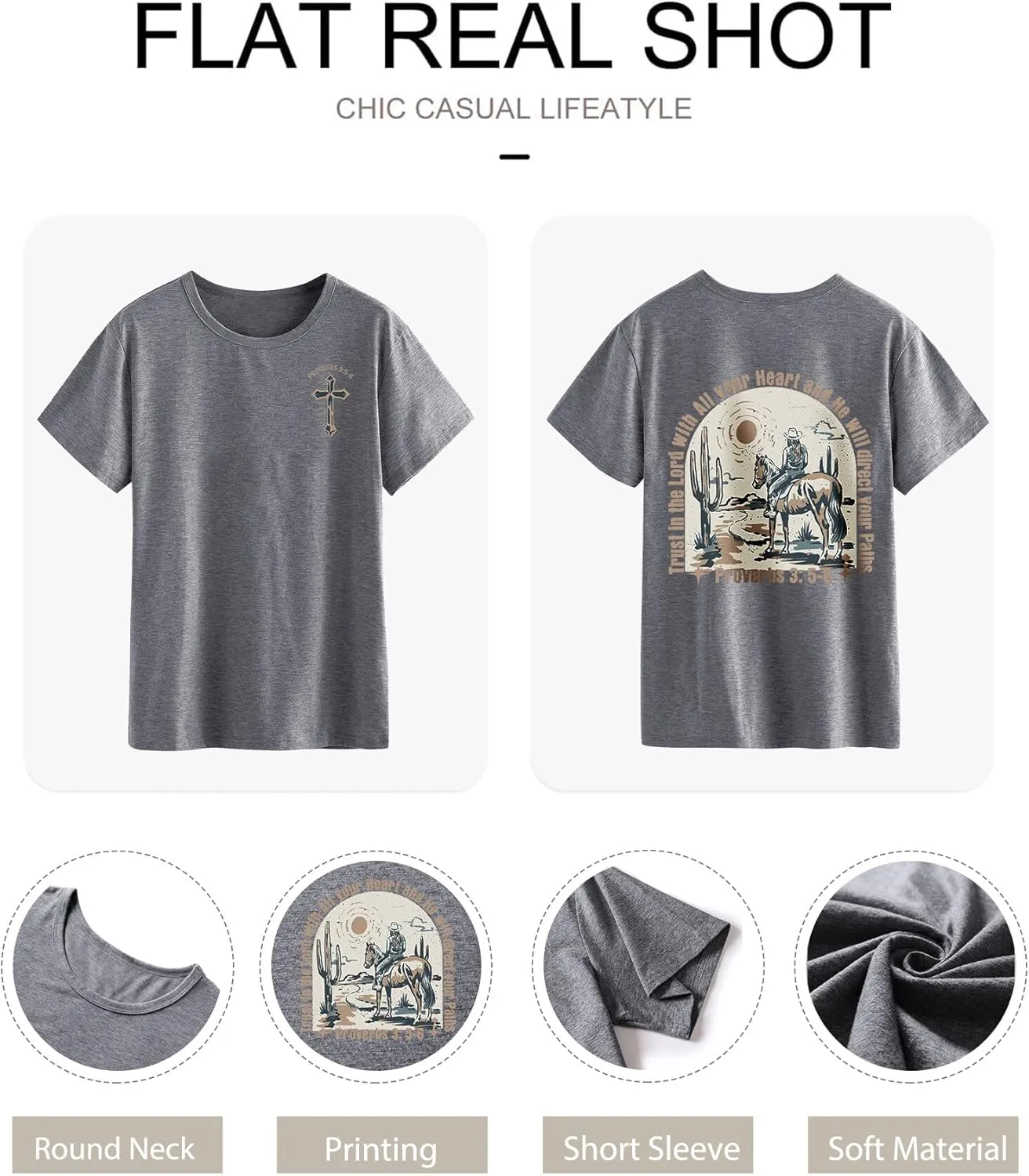 OUNAR Country Music Shirts for Women Western Cowboy Graphic Tshirt Proverbs Bible Verse Short Sleeve Tees Tops