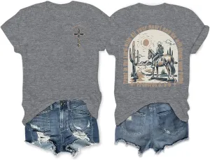 OUNAR Country Music Shirts for Women Western Cowboy Graphic Tshirt Proverbs Bible Verse Short Sleeve Tees Tops