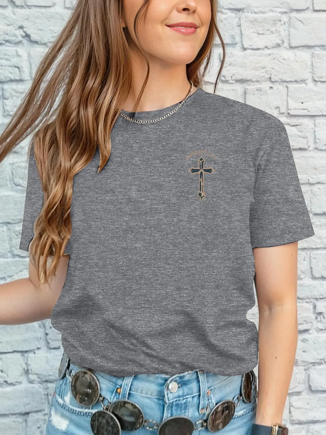 OUNAR Country Music Shirts for Women Western Cowboy Graphic Tshirt Proverbs Bible Verse Short Sleeve Tees Tops
