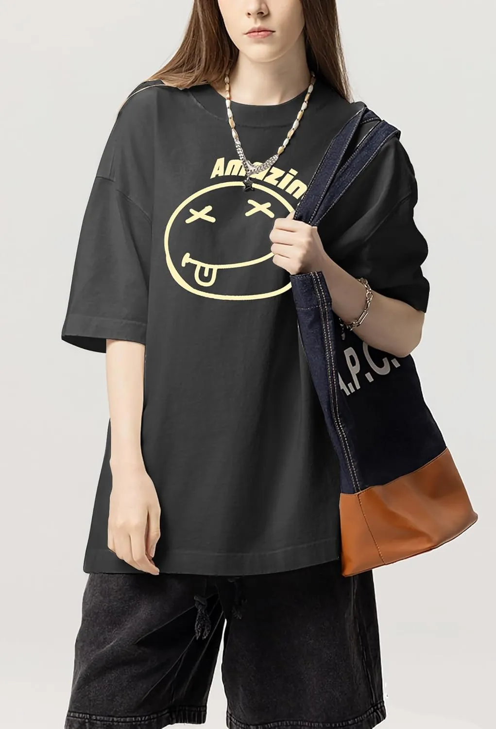 Oversized Graphic Tshirt for Men Funny Letter Print T Shirt Casual Loose Retro Streetwear Shirts Tops Tees