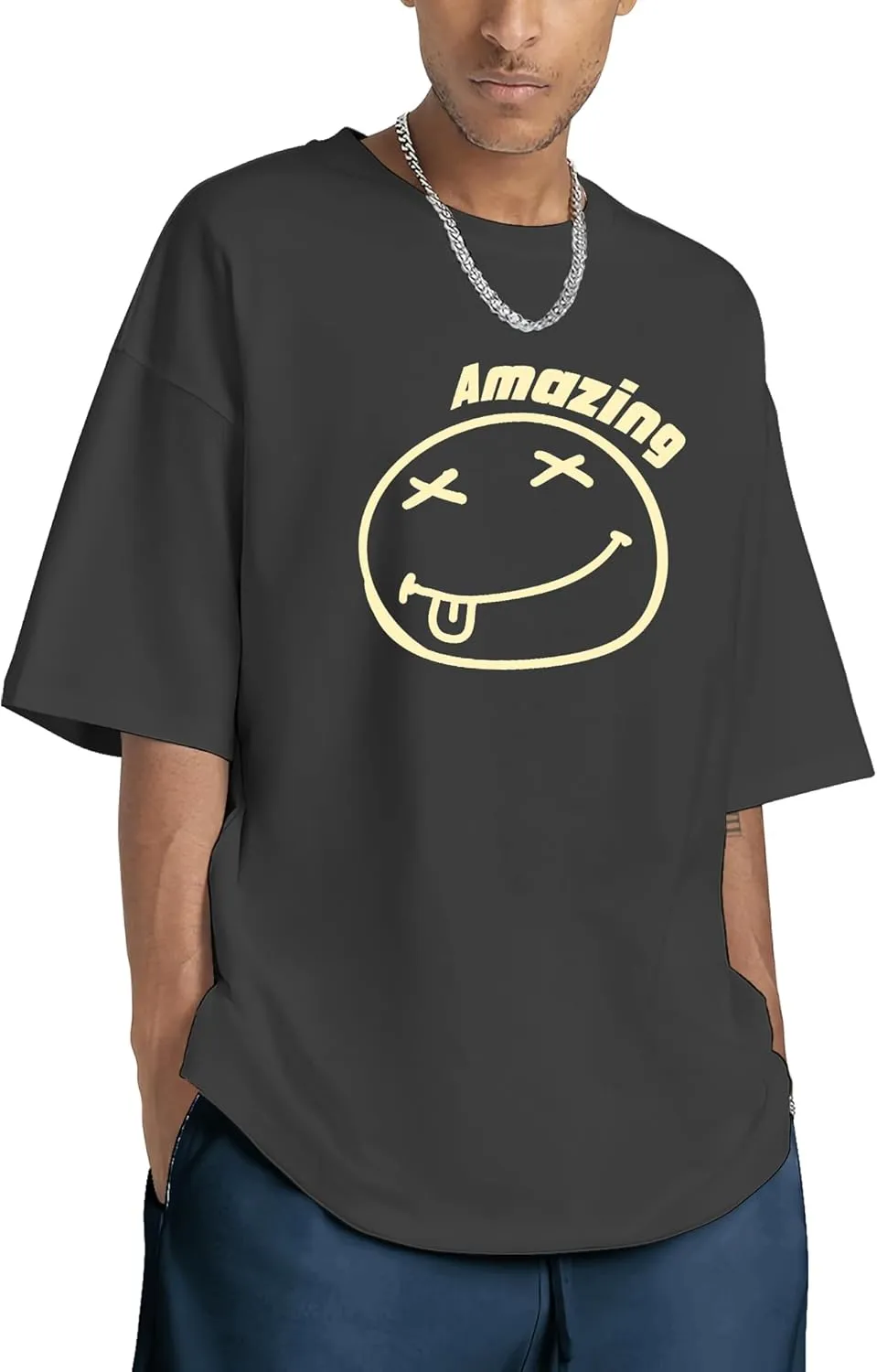 Oversized Graphic Tshirt for Men Funny Letter Print T Shirt Casual Loose Retro Streetwear Shirts Tops Tees