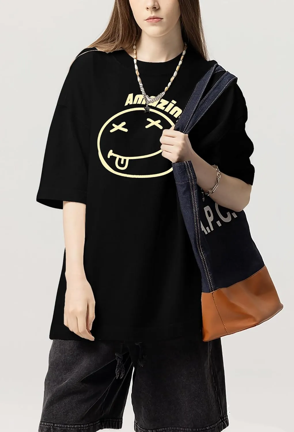 Oversized Graphic Tshirt for Men Funny Letter Print T Shirt Casual Loose Retro Streetwear Shirts Tops Tees