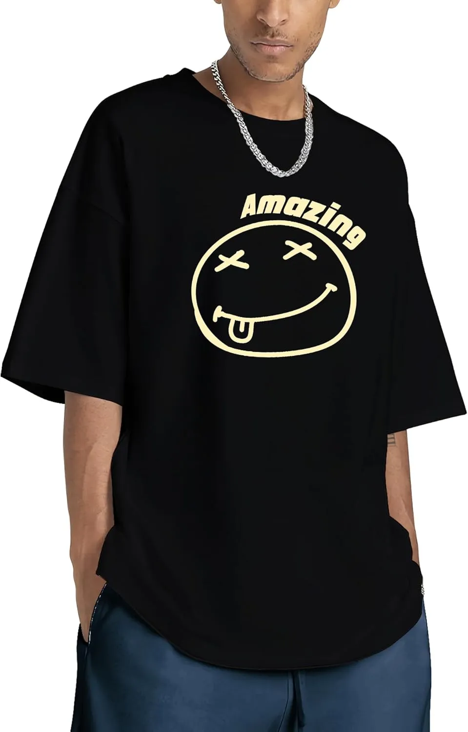 Oversized Graphic Tshirt for Men Funny Letter Print T Shirt Casual Loose Retro Streetwear Shirts Tops Tees