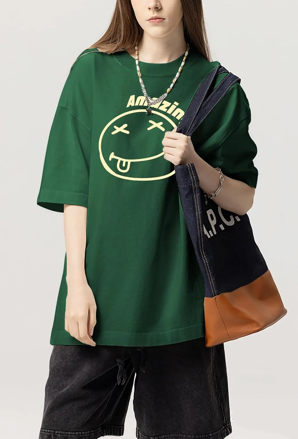 Oversized Graphic Tshirt for Men Funny Letter Print T Shirt Casual Loose Retro Streetwear Shirts Tops Tees