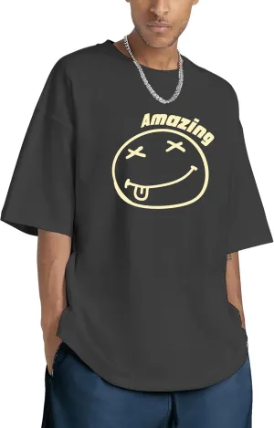 Oversized Graphic Tshirt for Men Funny Letter Print T Shirt Casual Loose Retro Streetwear Shirts Tops Tees