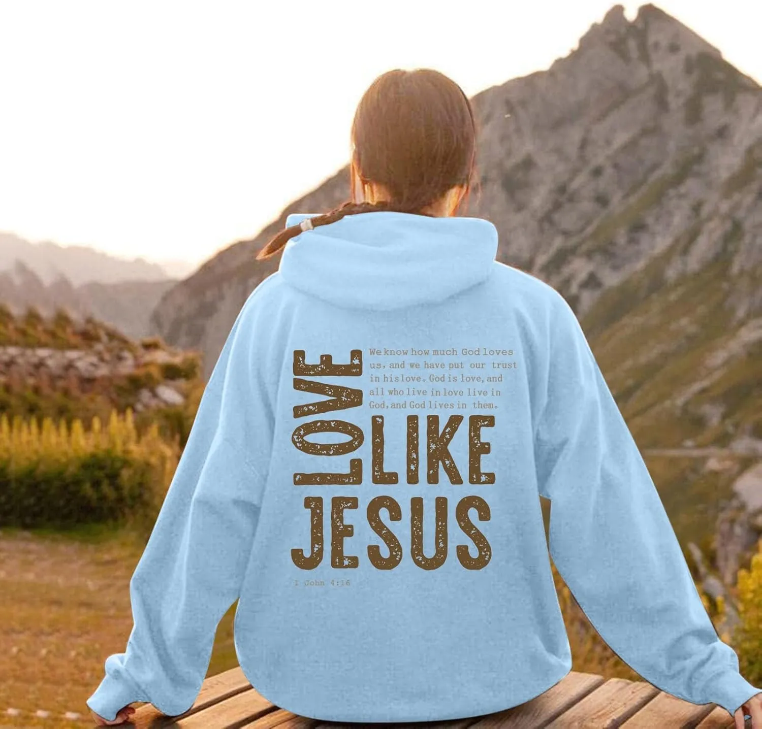 Oversized Hoodie For Women Love Like Jesus Hooded Drawstring Sweatshirts Loose Letter Print Long Sleeve Pullover Hoodie Tops