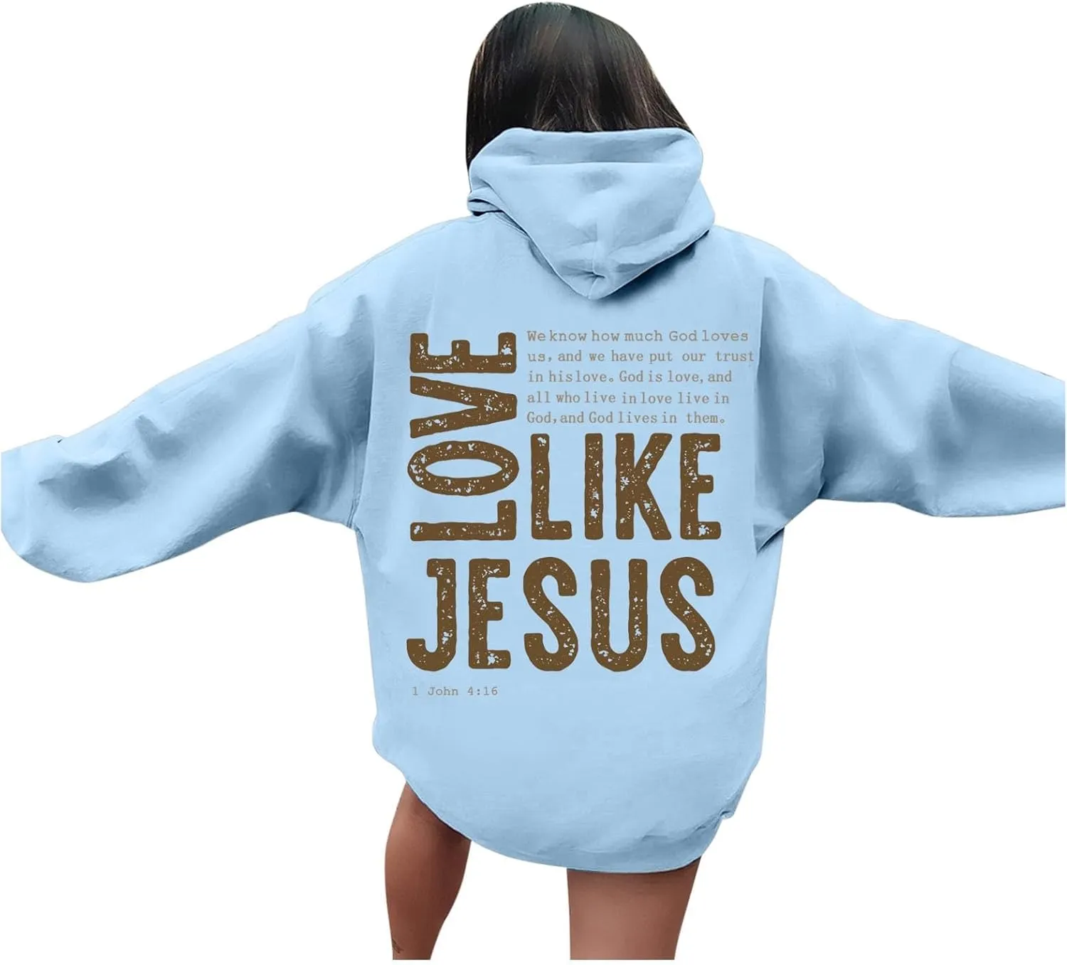 Oversized Hoodie For Women Love Like Jesus Hooded Drawstring Sweatshirts Loose Letter Print Long Sleeve Pullover Hoodie Tops