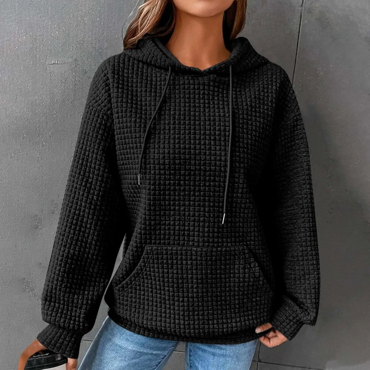 Oversized Hoodies For Women Waffle Knit Sweatshirts Winter Tops Pullover Sweaters With Pockets