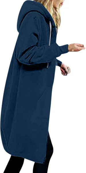 Oversized Hoodies for Women Zip Up Knee Length Tunic Sweatshirts Casual Long Sleeve Spring Hooded Jackets with Pocket