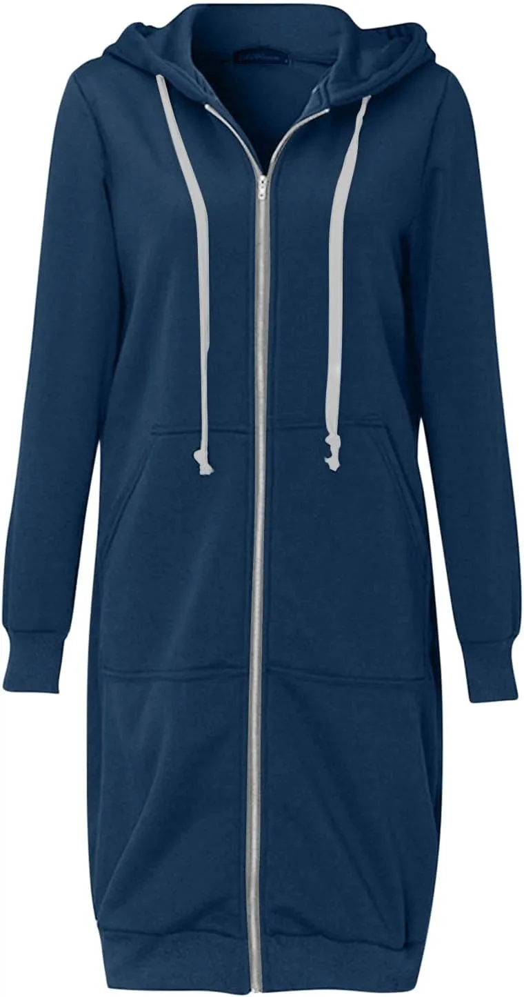 Oversized Hoodies for Women Zip Up Knee Length Tunic Sweatshirts Casual Long Sleeve Spring Hooded Jackets with Pocket