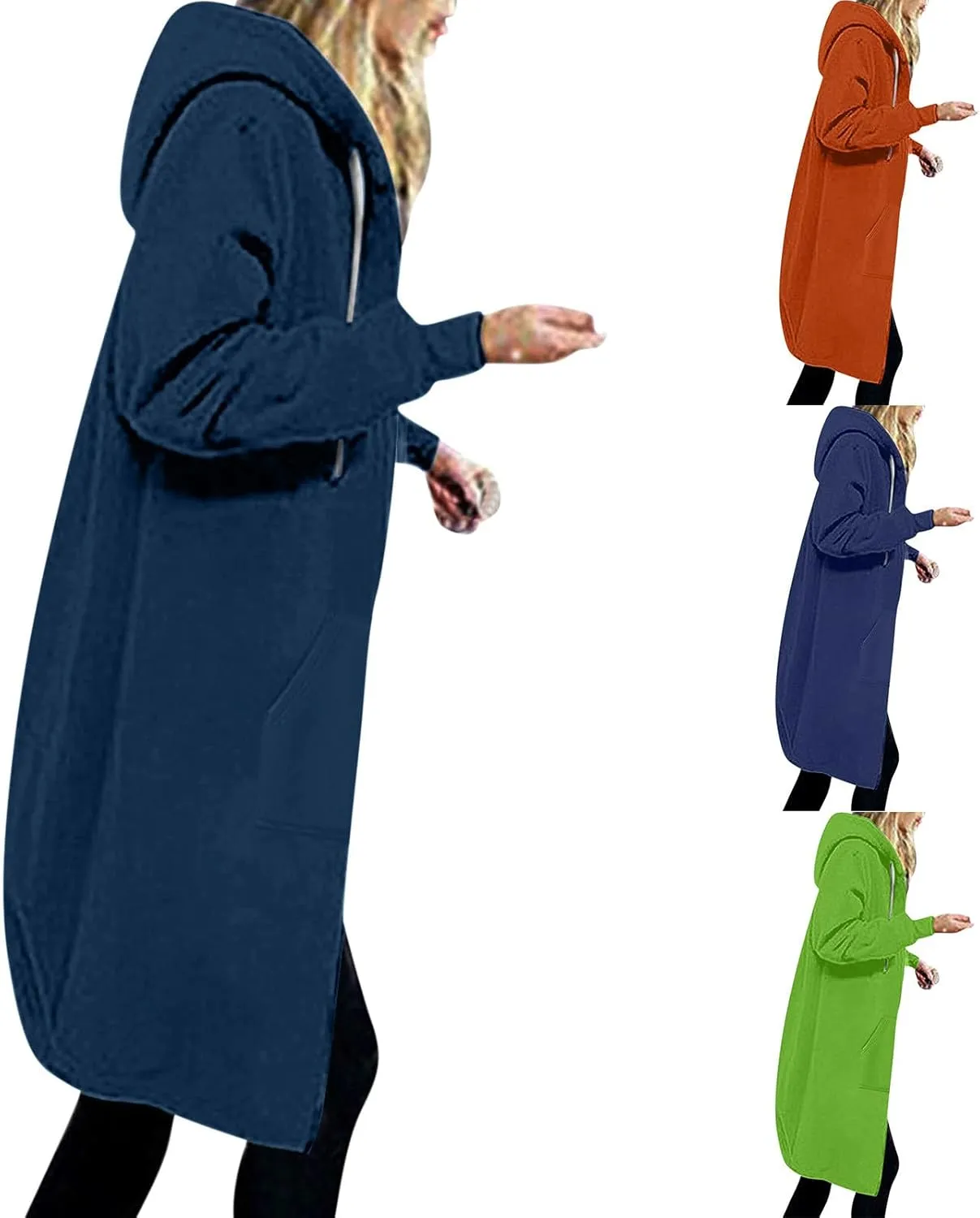 Oversized Hoodies for Women Zip Up Knee Length Tunic Sweatshirts Casual Long Sleeve Spring Hooded Jackets with Pocket