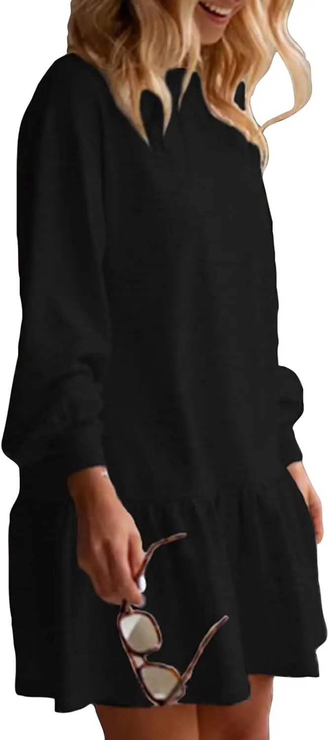 Oversized Sweatshirt Dress Women Long Sleeve Crew Neck Patchwork Pullover Tops Sweatshirt Jump Mini Dress