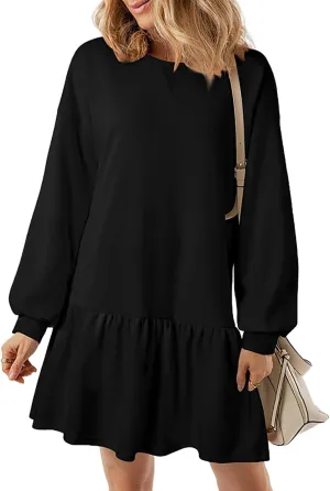 Oversized Sweatshirt Dress Women Long Sleeve Crew Neck Patchwork Pullover Tops Sweatshirt Jump Mini Dress