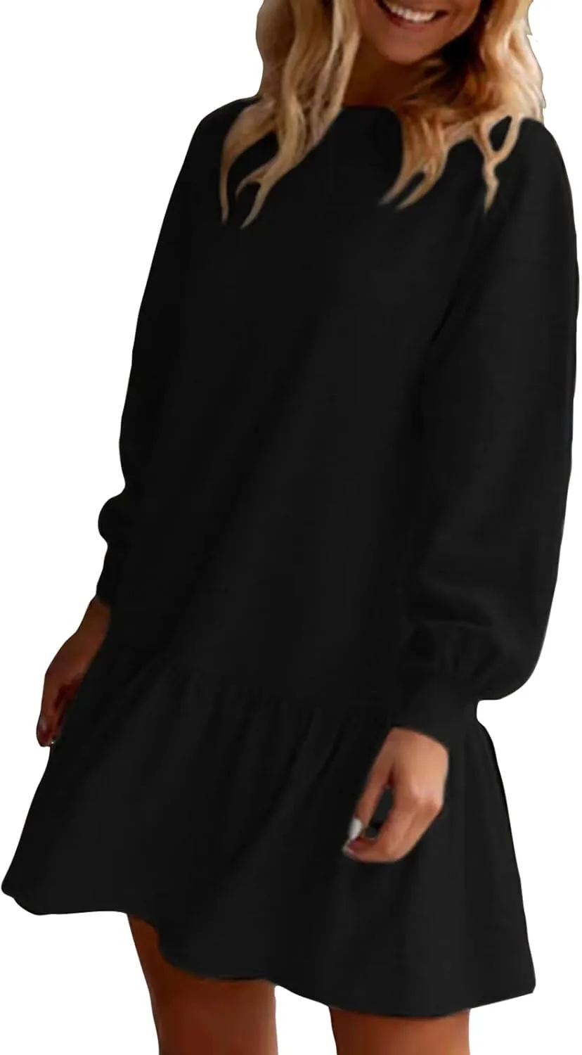 Oversized Sweatshirt Dress Women Long Sleeve Crew Neck Patchwork Pullover Tops Sweatshirt Jump Mini Dress