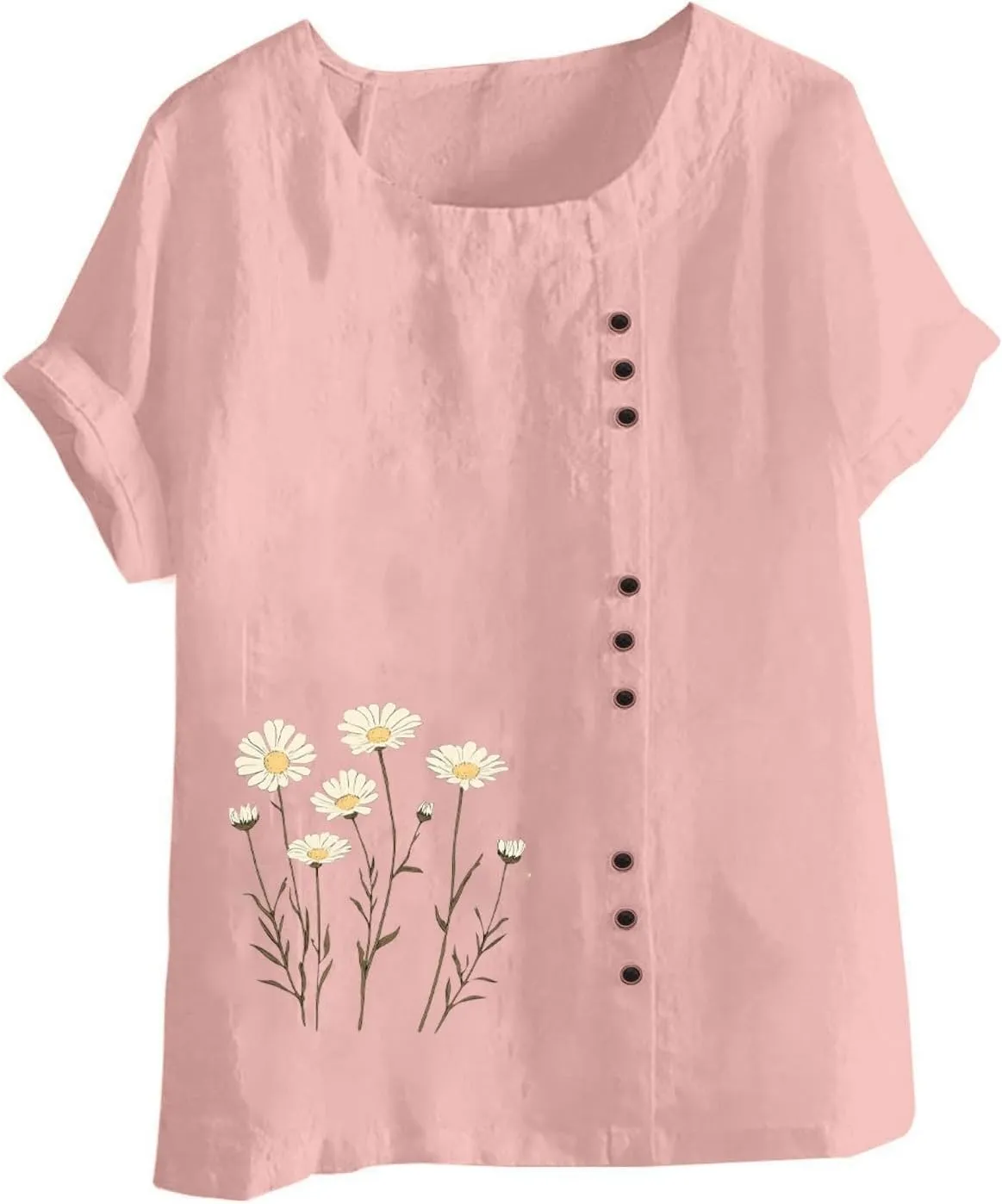 Oversized Tshirts for Women Casual Cotton Linen Short Sleeve Tee Blouse Round Neck Going Out Loose Workout Tops