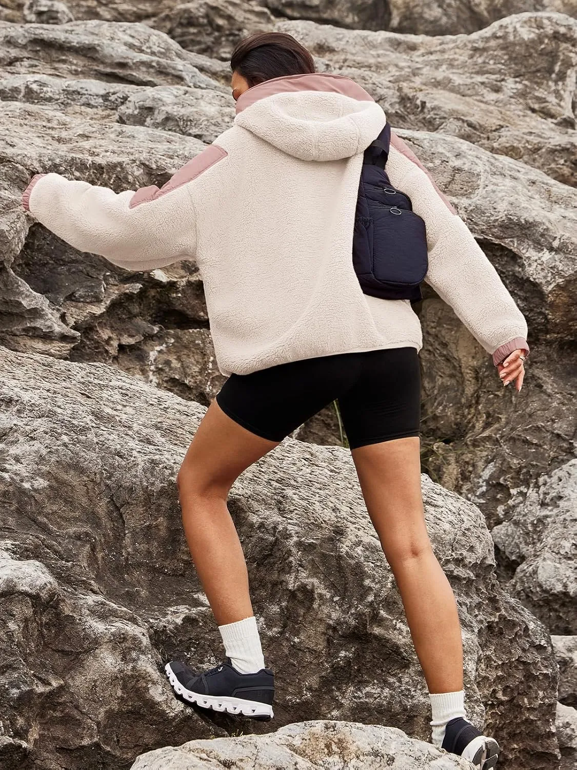 Panadila Womens Half Zip Pullover with Pockets Sherpa Hoodie Oversized Hooded Sweatshirt Warm Fleece Jackets