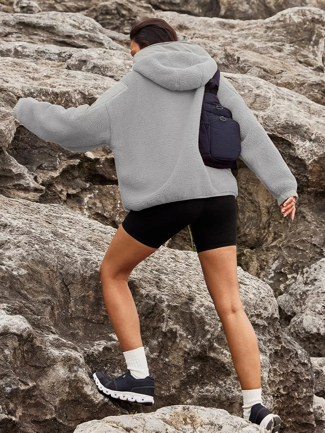 Panadila Womens Half Zip Pullover with Pockets Sherpa Hoodie Oversized Hooded Sweatshirt Warm Fleece Jackets