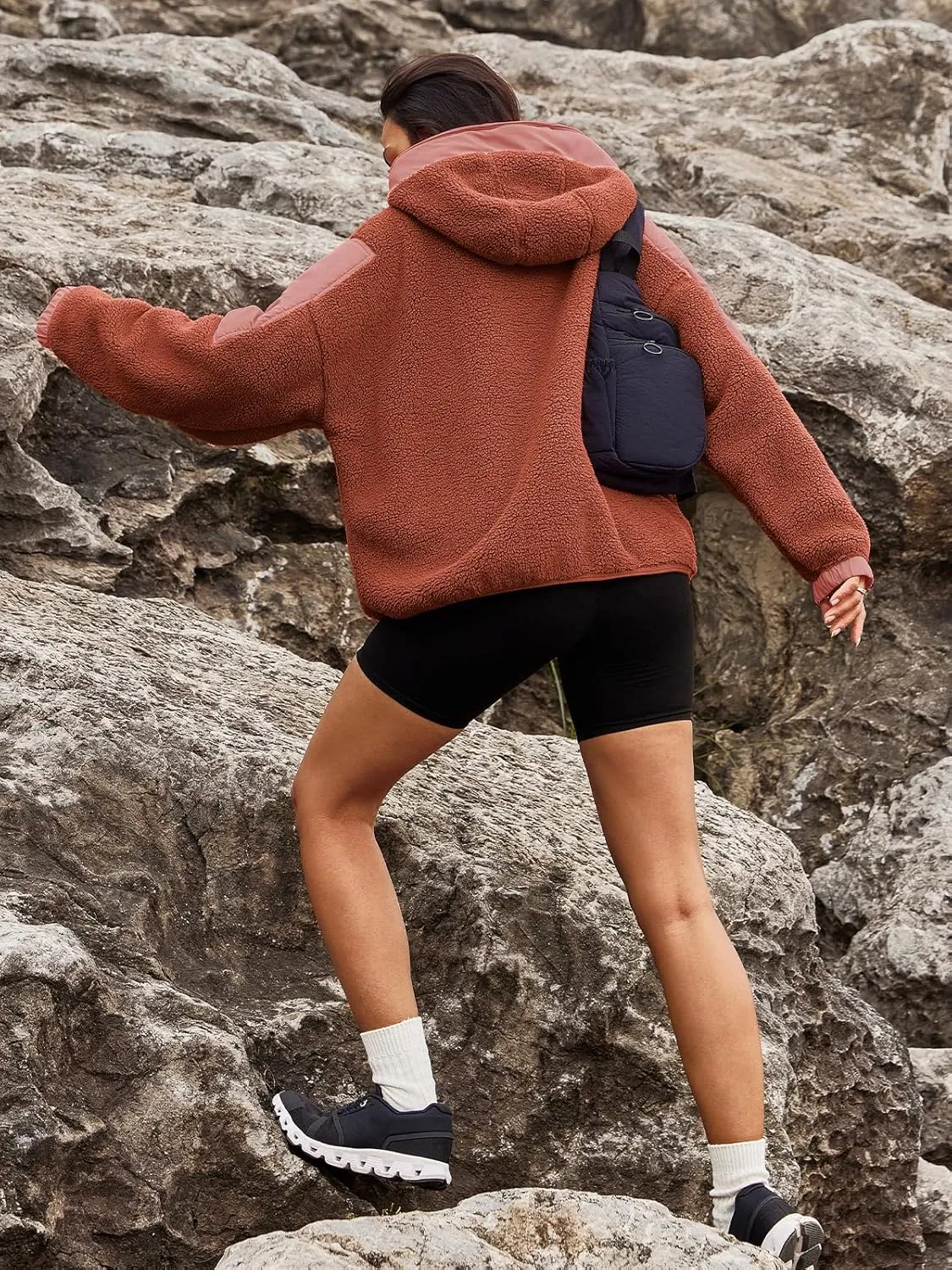 Panadila Womens Half Zip Pullover with Pockets Sherpa Hoodie Oversized Hooded Sweatshirt Warm Fleece Jackets