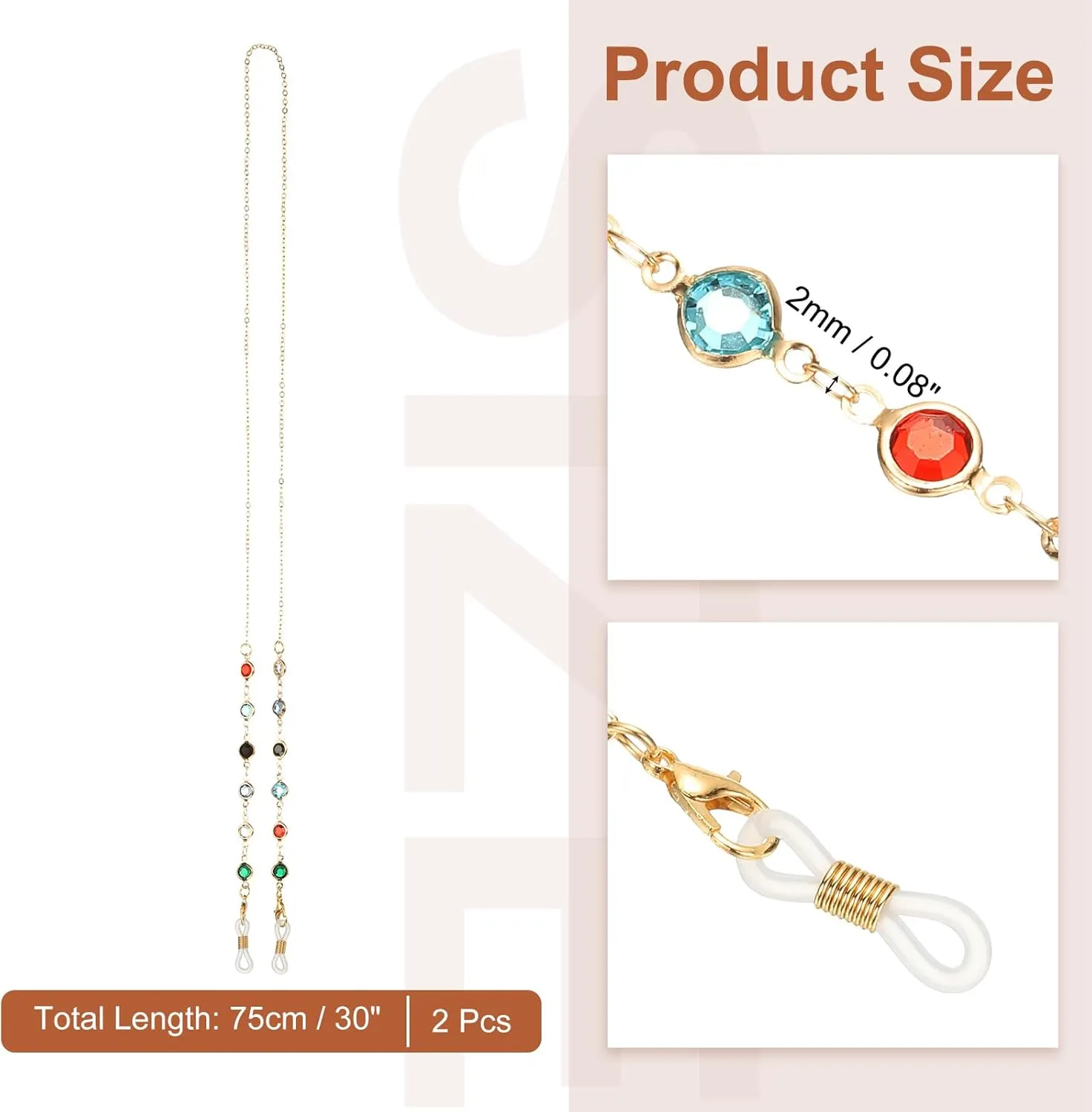 PATIKIL Eye Glasses Holders Around Neck, Metal Crystal Beaded Eyeglasses Strap Fashion Stylish Lanyard for Women, Set 8