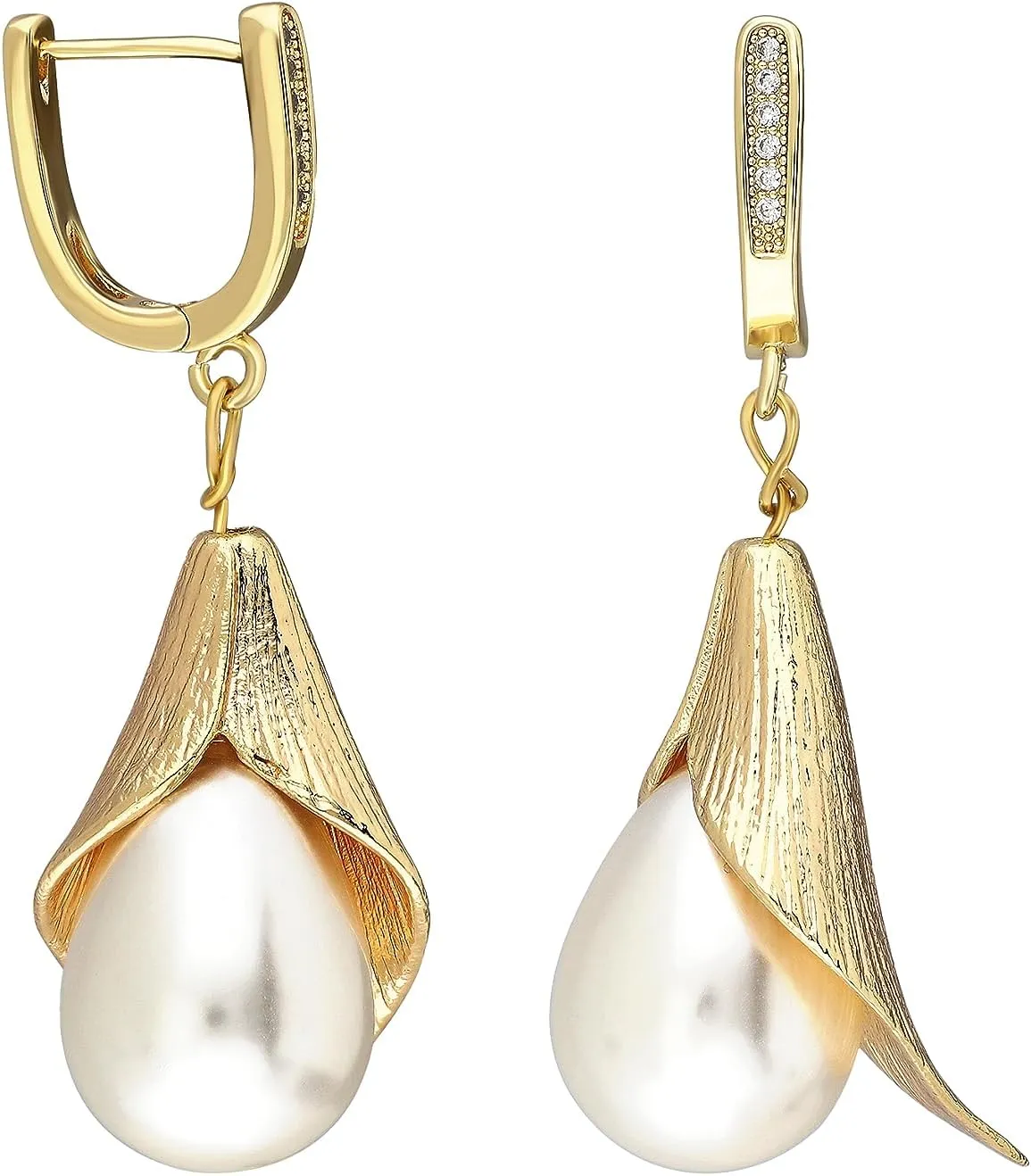 Pearl Drop Earrings 24K Gold Plated Earring Findings with Pearl Dangle Earrings - KP030
