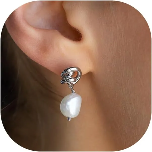 Pearl Earrings for Women 14K Gold Freshwater Pearl Huggie Hoop Earring Dangle Drop Wedding Earrings Bridal Bridesmaid Jewelry Gifts for Women