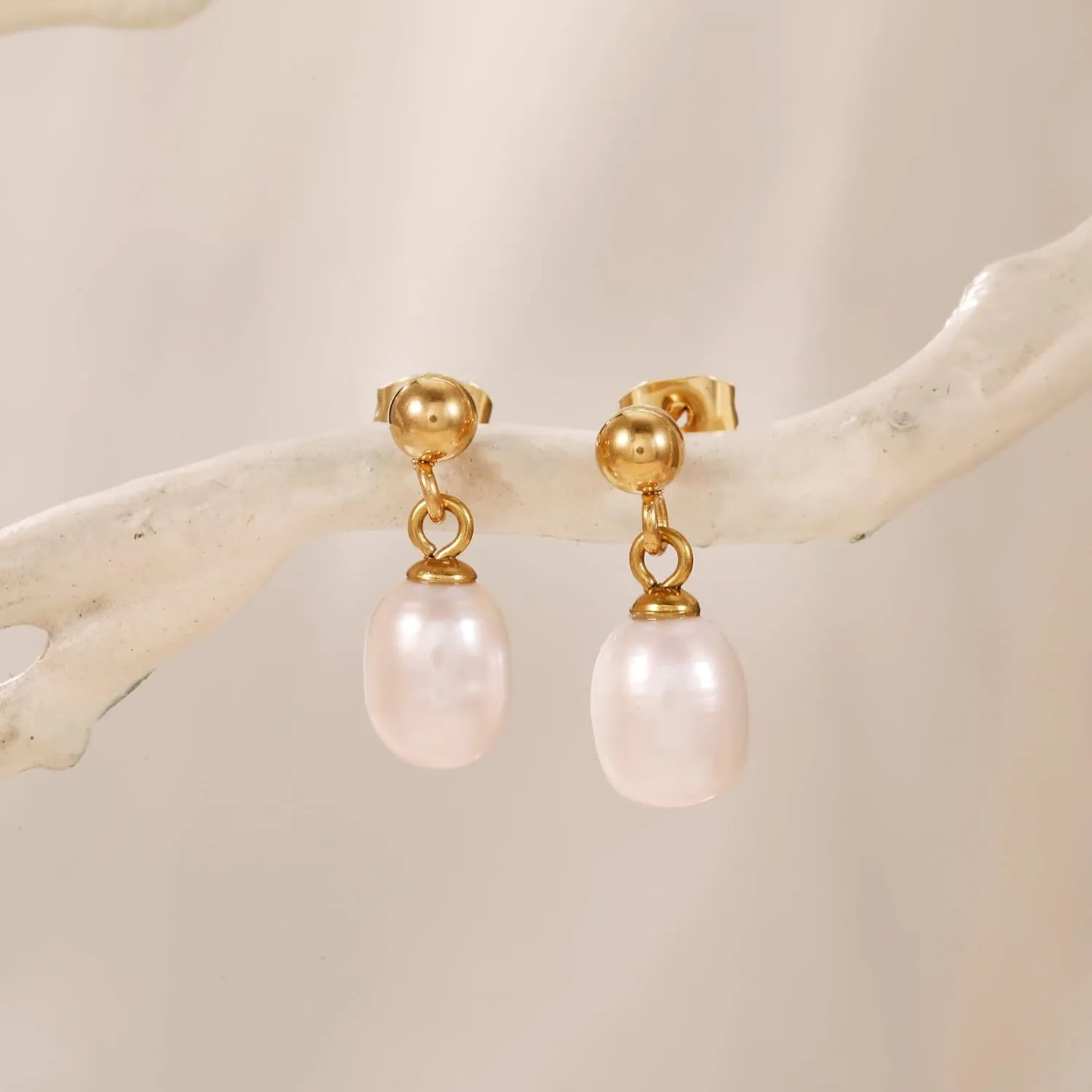 Pearl Earrings for Women 14K Gold Freshwater Pearl Huggie Hoop Earring Dangle Drop Wedding Earrings Bridal Bridesmaid Jewelry Gifts for Women