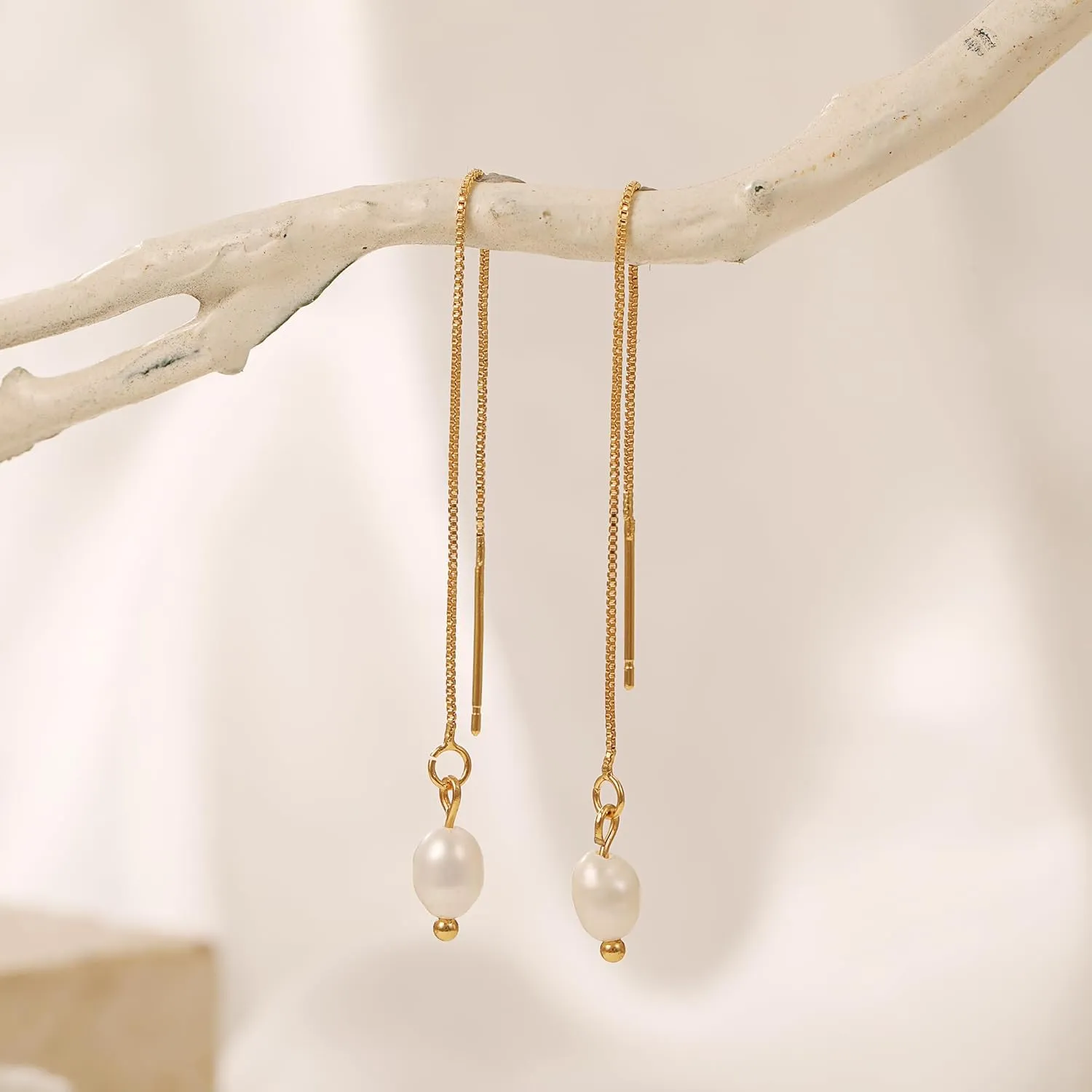 Pearl Earrings for Women 14K Gold Freshwater Pearl Huggie Hoop Earring Dangle Drop Wedding Earrings Bridal Bridesmaid Jewelry Gifts for Women