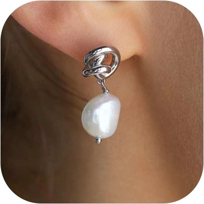 Pearl Earrings for Women 14K Gold Freshwater Pearl Huggie Hoop Earring Dangle Drop Wedding Earrings Bridal Bridesmaid Jewelry Gifts for Women