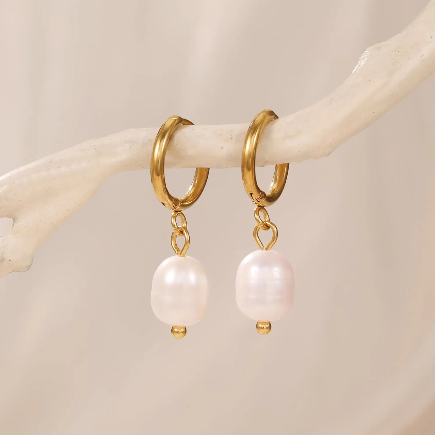 Pearl Earrings for Women 14K Gold Freshwater Pearl Huggie Hoop Earring Dangle Drop Wedding Earrings Bridal Bridesmaid Jewelry Gifts for Women