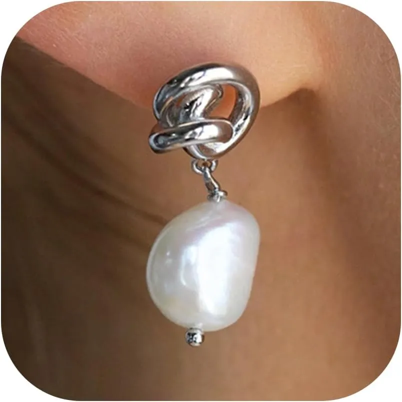Pearl Earrings for Women 14K Gold Freshwater Pearl Huggie Hoop Earring Dangle Drop Wedding Earrings Bridal Bridesmaid Jewelry Gifts for Women