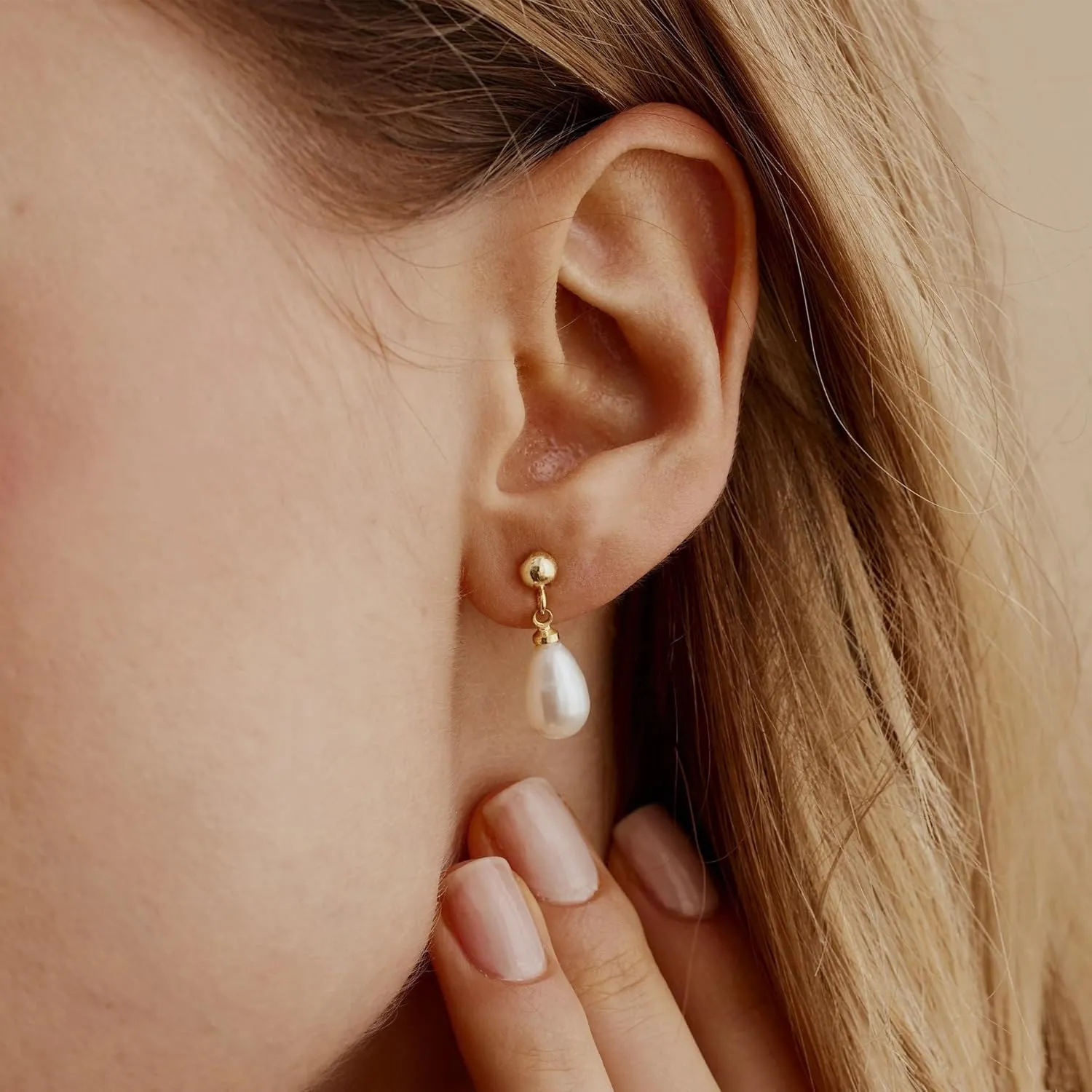 Pearl Earrings for Women 14K Gold Freshwater Pearl Huggie Hoop Earring Dangle Drop Wedding Earrings Bridal Bridesmaid Jewelry Gifts for Women