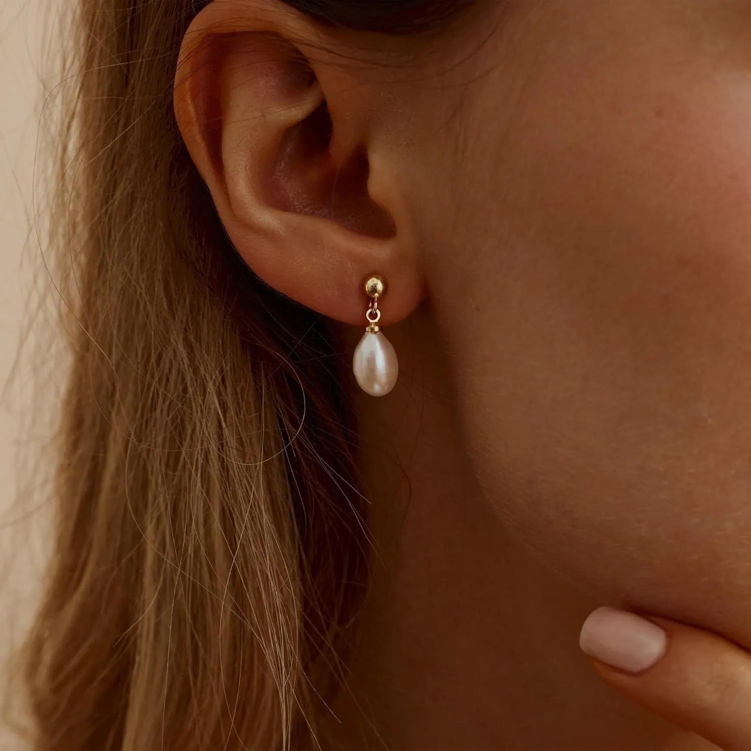 Pearl Earrings for Women 14K Gold Freshwater Pearl Huggie Hoop Earring Dangle Drop Wedding Earrings Bridal Bridesmaid Jewelry Gifts for Women