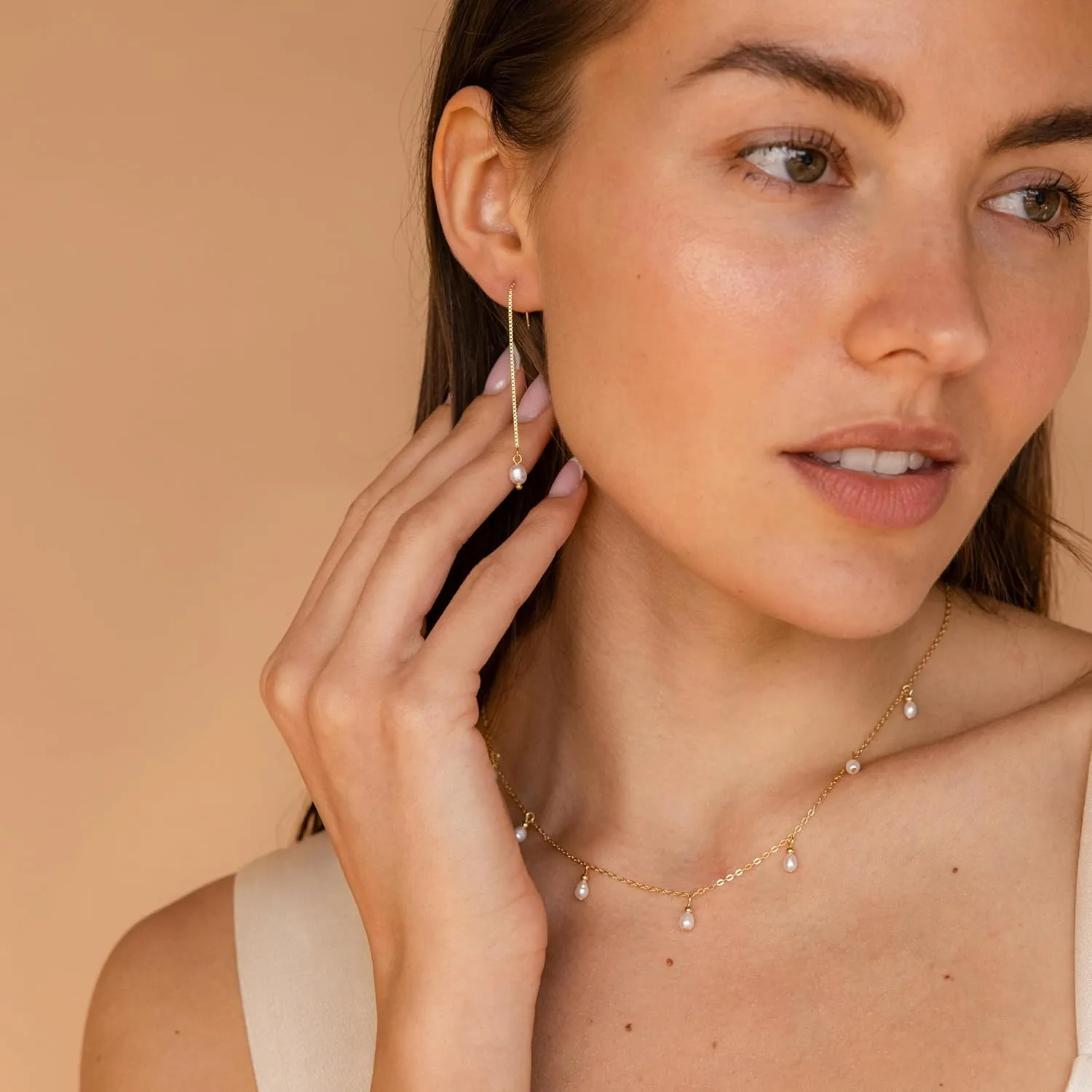 Pearl Earrings for Women 14K Gold Freshwater Pearl Huggie Hoop Earring Dangle Drop Wedding Earrings Bridal Bridesmaid Jewelry Gifts for Women