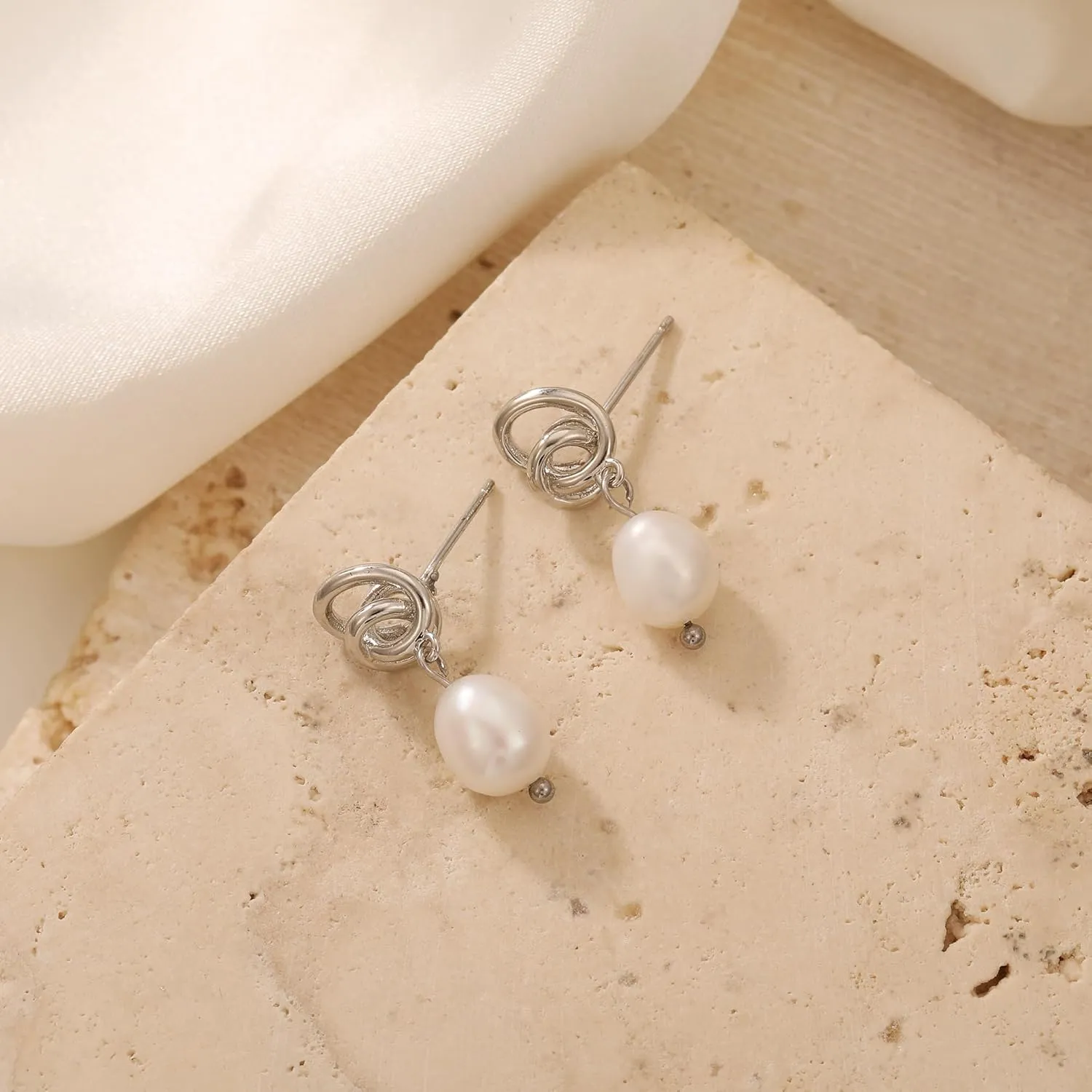 Pearl Earrings for Women 14K Gold Freshwater Pearl Huggie Hoop Earring Dangle Drop Wedding Earrings Bridal Bridesmaid Jewelry Gifts for Women