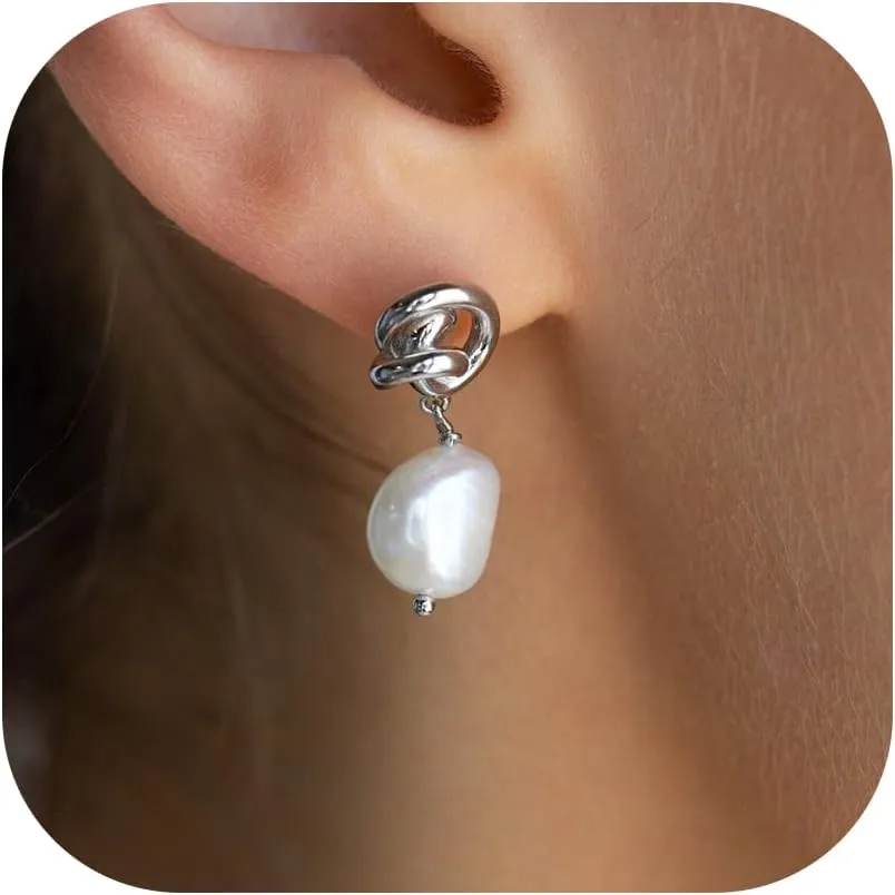 Pearl Earrings for Women 14K Gold Freshwater Pearl Huggie Hoop Earring Dangle Drop Wedding Earrings Bridal Bridesmaid Jewelry Gifts for Women