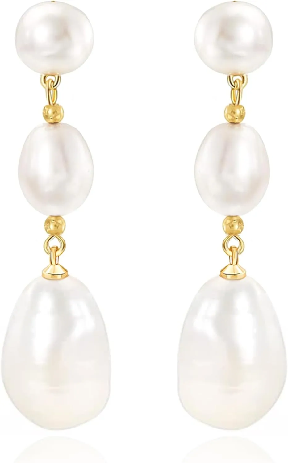 Pearl Earrings for Women 14K Gold Plated/925 Sterling Silver Double Pearl Dangle Drop Earrings for Bridal Wedding Prom Jewelry Gifts