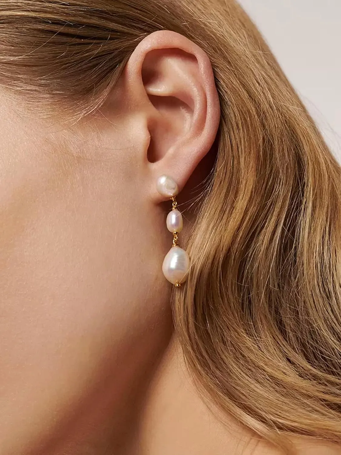 Pearl Earrings for Women 14K Gold Plated/925 Sterling Silver Double Pearl Dangle Drop Earrings for Bridal Wedding Prom Jewelry Gifts