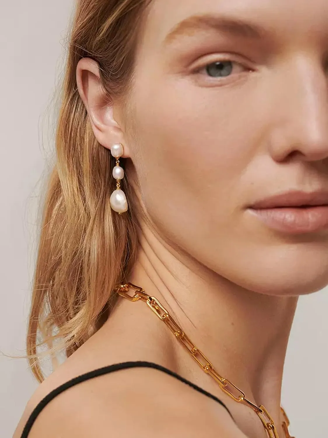 Pearl Earrings for Women 14K Gold Plated/925 Sterling Silver Double Pearl Dangle Drop Earrings for Bridal Wedding Prom Jewelry Gifts