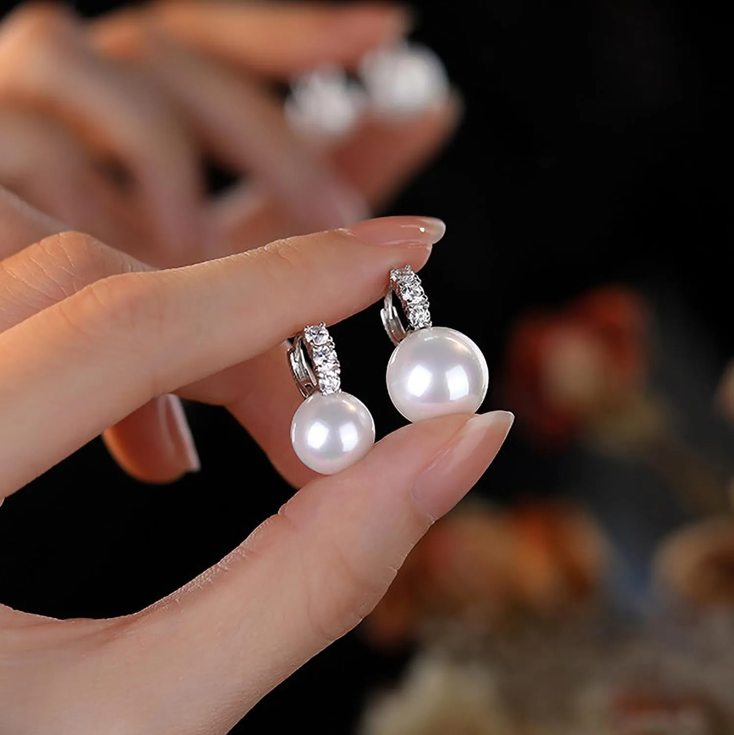 Pearl Earrings for Women Dainty 925 Sterling Silver Dangle Drop Earring with 5A Cubic Zirconia Pearl Drop Earrings Big Pearls Bridal Hoop Jewelry for Graduation Wedding Birthday Gifts for Her