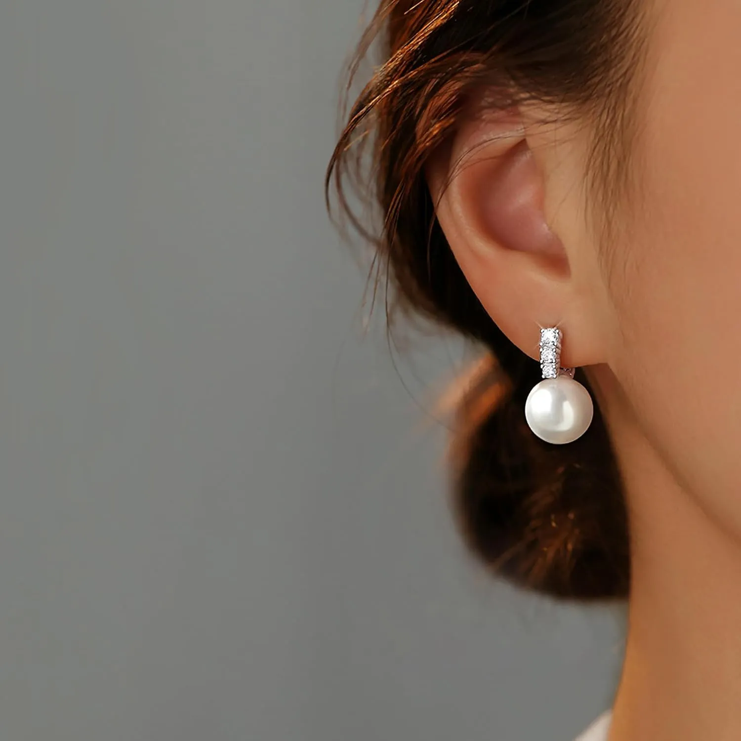 Pearl Earrings for Women Dainty 925 Sterling Silver Dangle Drop Earring with 5A Cubic Zirconia Pearl Drop Earrings Big Pearls Bridal Hoop Jewelry for Graduation Wedding Birthday Gifts for Her