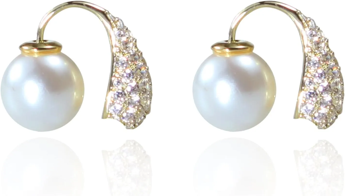 Pearl Hoop Earrings for Women, Dainty Pearl Water Drop Earrings, 18K Gold Plated Pearl Drop Stud Earrings Trendy, Lightweight Hypoallergenic Jewelry Elegant Pearl Drop Stud Earrings